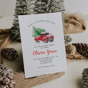 Baby its Cold Outside Winter Red Truck Baby Shower Invitation