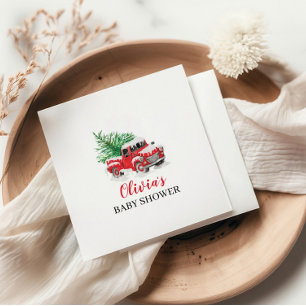Baby its Cold Outside Winter Red Truck Baby Shower Napkin