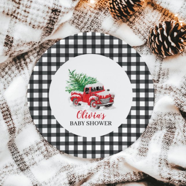 Baby its Cold Outside Winter Red Truck Baby Shower Paper Plate (Creator Uploaded)