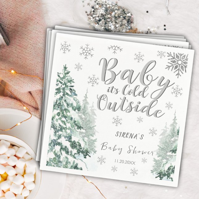 Baby it's Cold Outside | Winter Silver Baby Shower Napkin (Creator Uploaded)
