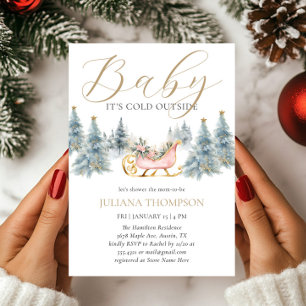 Baby It's Cold Outside Winter Sleigh Baby Shower Invitation