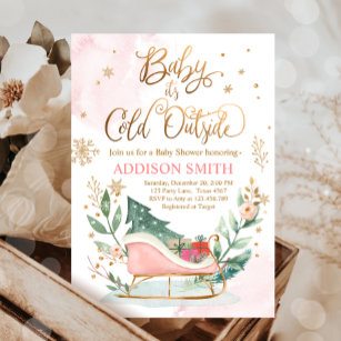 Baby It's Cold Outside Winter Sleigh Baby Shower Invitation
