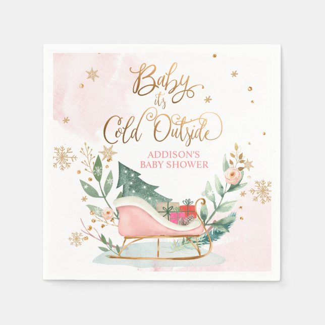 Baby It's Cold Outside Winter Sleigh Baby Shower N Napkin (Front)