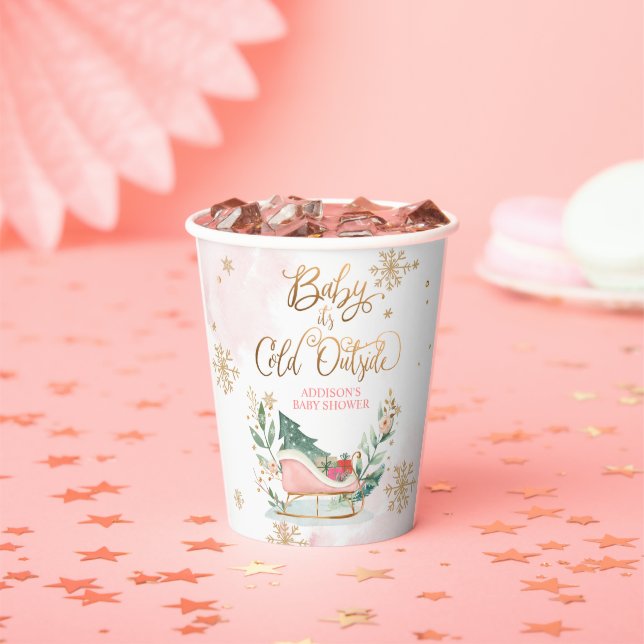 Baby It's Cold Outside Winter Sleigh Baby Shower Paper Cups (Insitu)