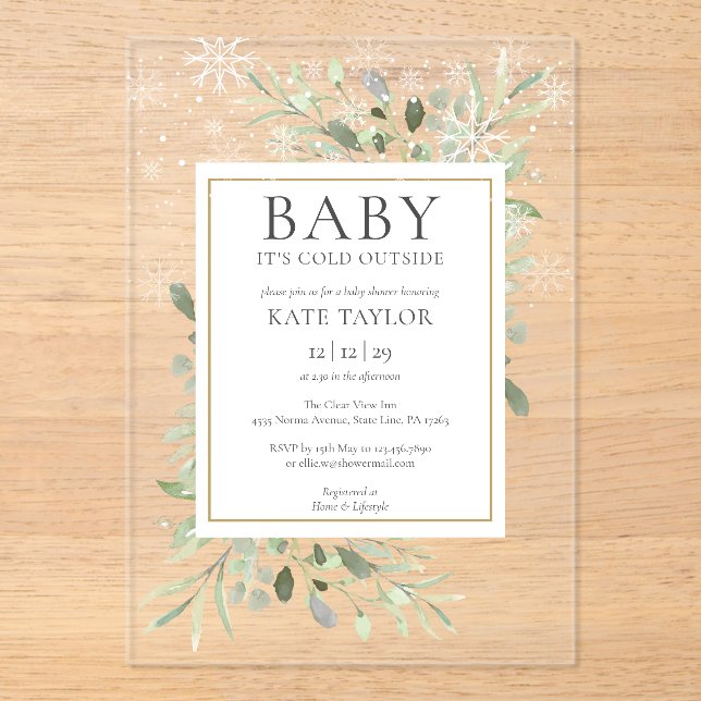 Baby Its Cold Outside Winter Snow Baby Shower Acrylic Invitations (Front)