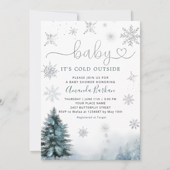 Baby It's Cold Outside Winter Snow Baby Shower Invitation (Front)