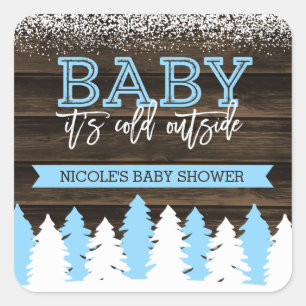 Baby It's Cold Outside Winter Snow Boy Baby Shower Square Sticker