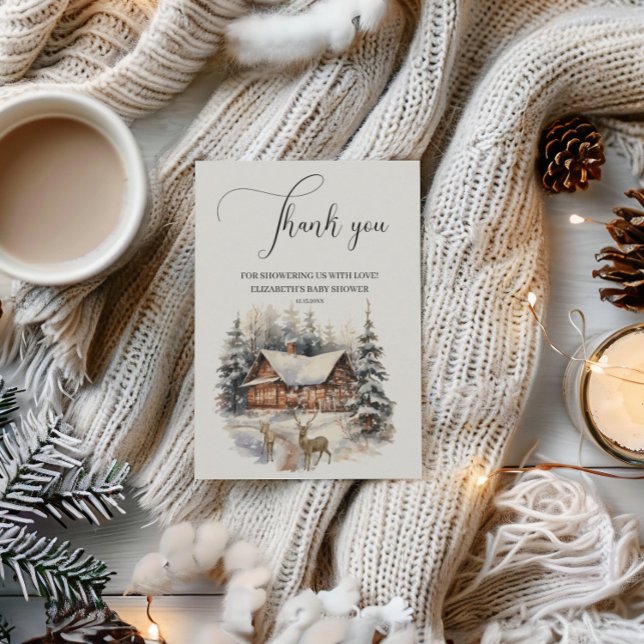 Baby It's Cold Outside Winter Snow Deer  Thank You Card (Creator Uploaded)