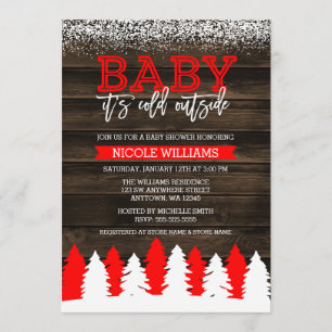 Baby It's Cold Outside Winter Snow Red Baby Shower Invitation