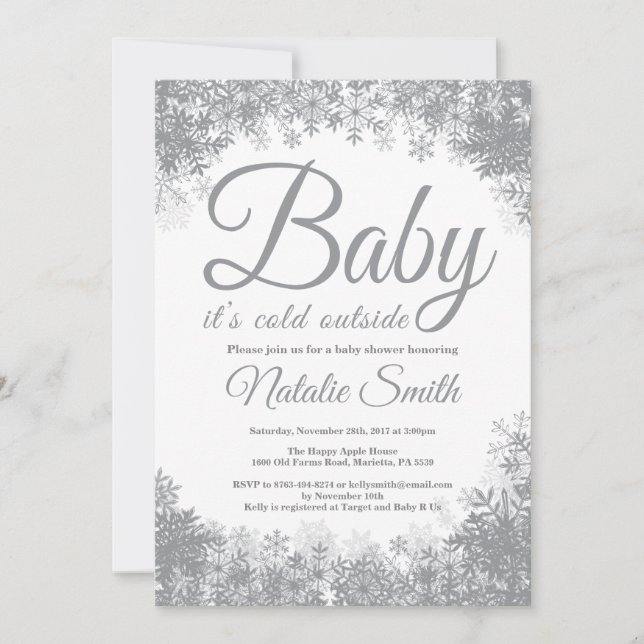 Baby Its Cold Outside Winter Snowflake Baby Shower Invitation (Front)