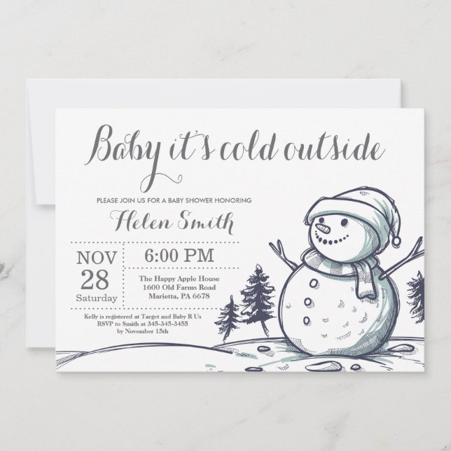 Baby its Cold Outside Winter Snowman Baby Shower Invitation (Front)