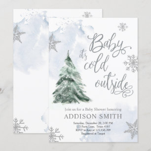 Baby It's Cold Outside Winter Tree Boy Baby Shower Invitation