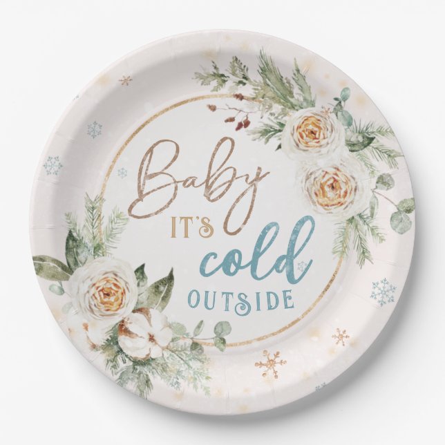 Baby It's Cold Outside Winter Wonderland Shower  Paper Plate (Front)