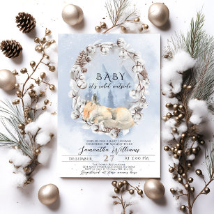 Baby it's cold outside Winter Wood Baby Shower Invitation