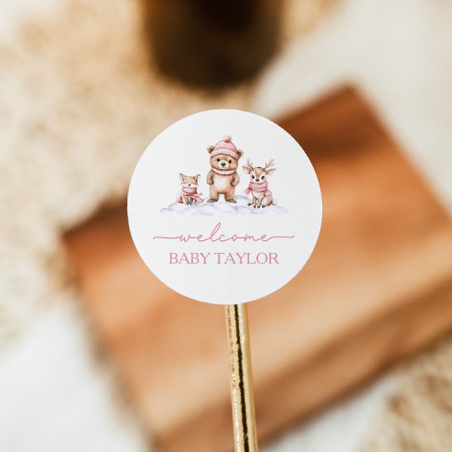 Baby It's Cold Outside Winter Woodland Baby Shower Classic Round Sticker (Creator Uploaded)