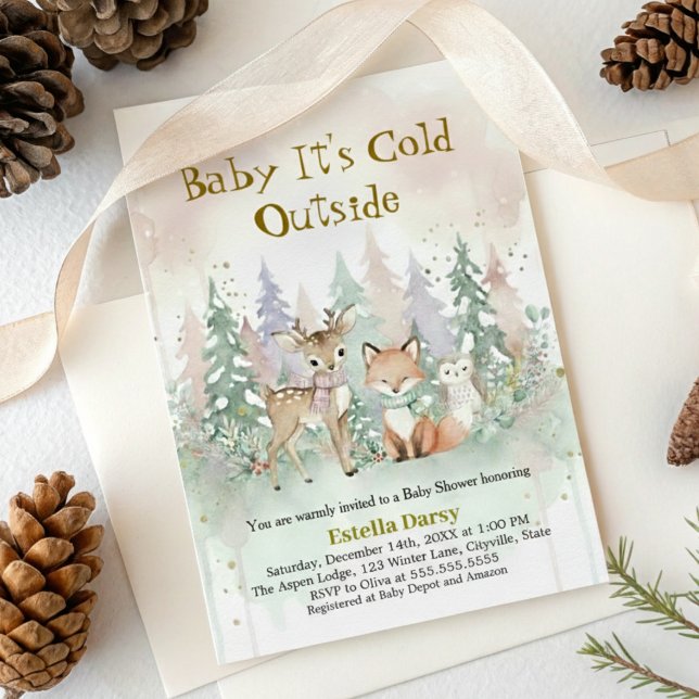 Baby It's Cold Outside Winter Woodland Baby Shower Invitation (Creator Uploaded)