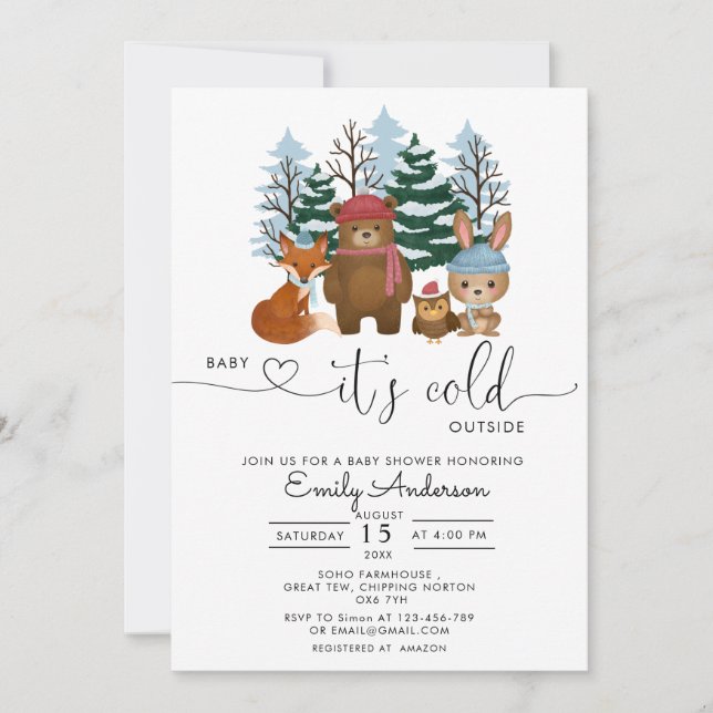 Baby It's Cold Outside Winter Woodland Baby Shower Invitation (Front)