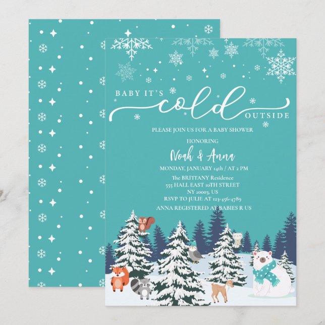  Baby its cold outside winter woodland baby shower Invitation (Front/Back)