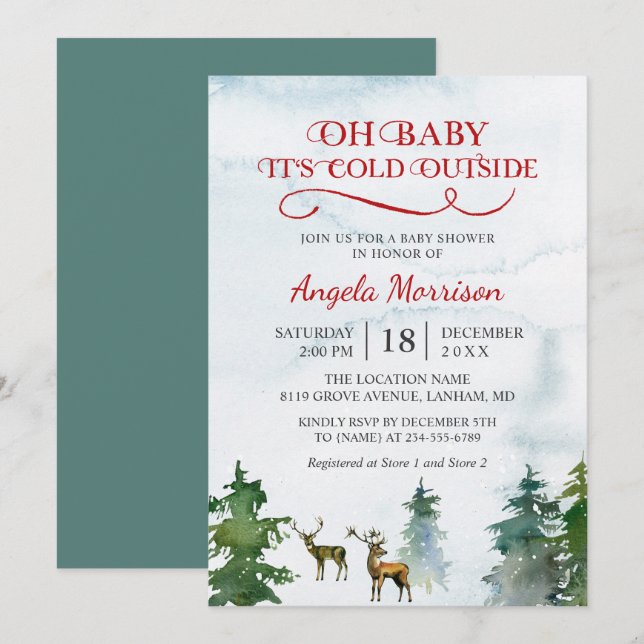 Baby Its Cold Outside Winter Woodland Baby Shower Invitation (Front/Back)