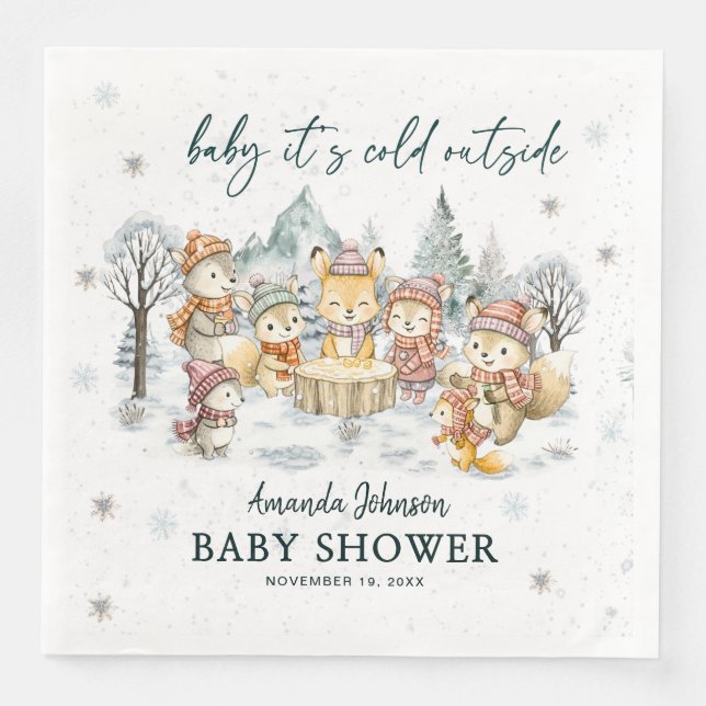 Baby Its Cold Outside Winter Woodland Baby Shower Napkin (Front)