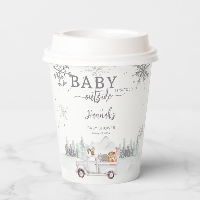 Baby It's Cold Outside Winter Woodland Baby Shower Paper Cups (Back)