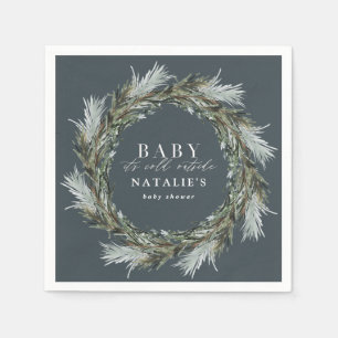Baby its cold outside winter wreath baby shower napkin
