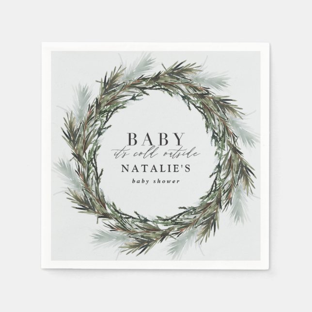 Baby its cold outside winter wreath baby shower napkin (Front)