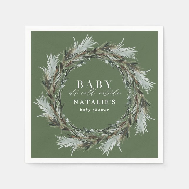 Baby its cold outside winter wreath baby shower napkin (Front)