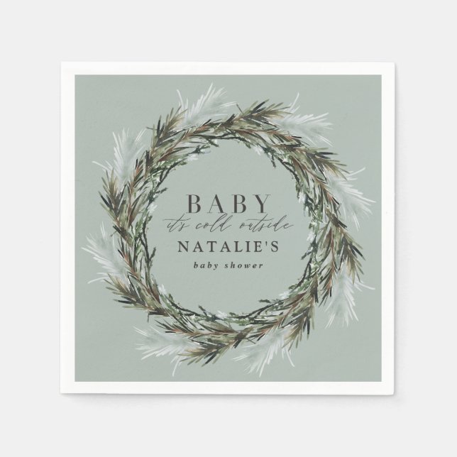 Baby its cold outside winter wreath baby shower napkin (Front)