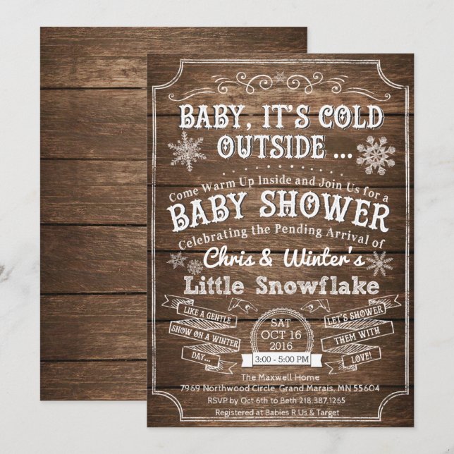 Baby Its Cold Outside Wood Baby Shower Invitation (Front/Back)