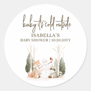 Baby It's Cold Outside Woodland Baby Shower Classic Round Sticker