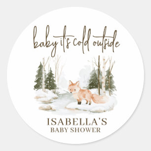 Baby It's Cold Outside Woodland Baby Shower Classic Round Sticker