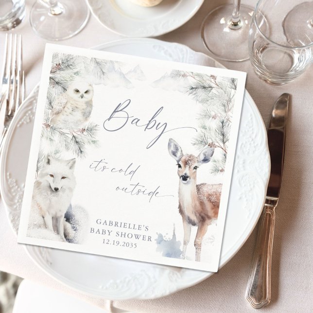 Baby It's Cold Outside Woodland Baby Shower  Napkin (Creator Uploaded)