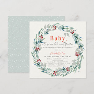 Baby It's Cold Outside Wreath Virtual Baby Shower  Invitation