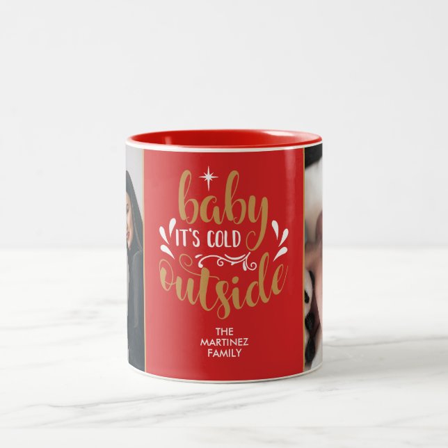 Baby Its Cold Outside Your Photo and Name Two-Tone Coffee Mug (Center)