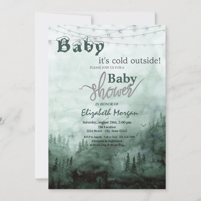 Baby It's Cold Pine Tree Forest Baby Shower  Invitation (Front)