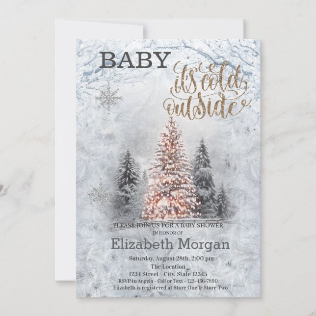 Baby It's Cold Pine Trees Forest Baby Shower Invitation (Front)