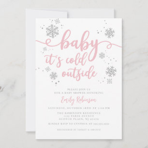 Baby It's Cold   Pink Snowflake Girl Baby Shower Invitation