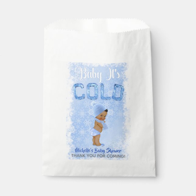 Baby It's Cold Snowflake Blue Ethnic Boy Shower Favour Bags (Front)