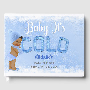 Baby It's Cold Snowflake Blue Ethnic Boy Shower Guest Book
