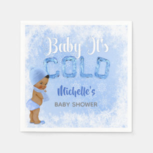 Baby It's Cold Snowflake Blue Ethnic Boy Shower Napkin