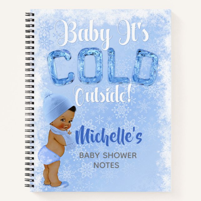 Baby It's Cold Snowflake Blue Ethnic Boy Shower Notebook (Front)