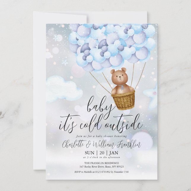 Baby Its Cold Teddy Bear Winter Boy Baby Shower Invitation (Front)