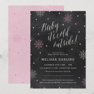 Baby It's Cold Winter Baby Shower Pink Chalkboard Invitation