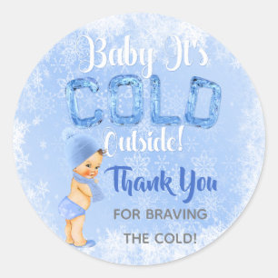 Baby It's Cold Winter Snowflake Blue Boy Shower Classic Round Sticker