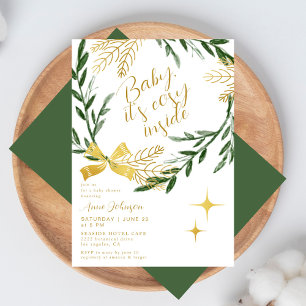 Baby It's Cosy Inside Winter Botanical Gold Shower Invitation