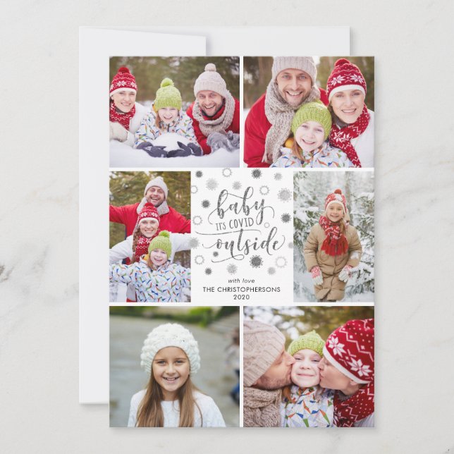BABY IT'S COVID OUTSIDE Silver Glitter 6 Photos Holiday Card (Front)