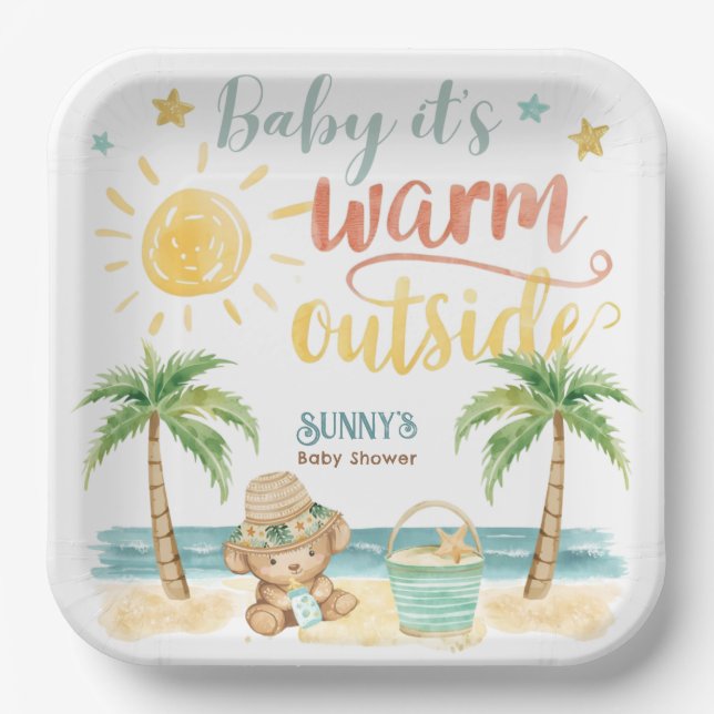 Baby It's Warm Outside Beach Baby Shower Paper Plate (Front)