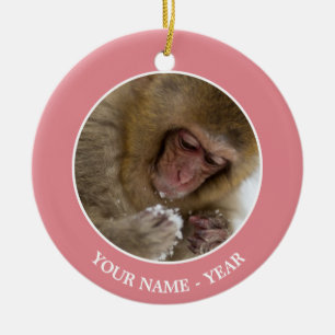 Baby Japanese Macaque   Snow Monkey Ceramic Tree Decoration