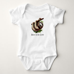Baby Jersey Bodysuit - Cute Hanging Baby Sloth 